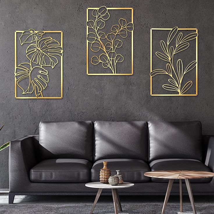 Décoration d'Intérieur en Bois 3 Pcs Gold