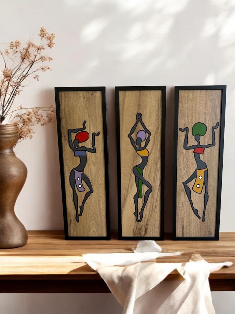 Femmes africaines, Art mural 3D, Décoration murale en bois