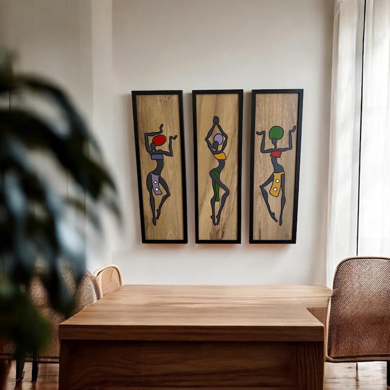 Femmes africaines, Art mural 3D, Décoration murale en bois