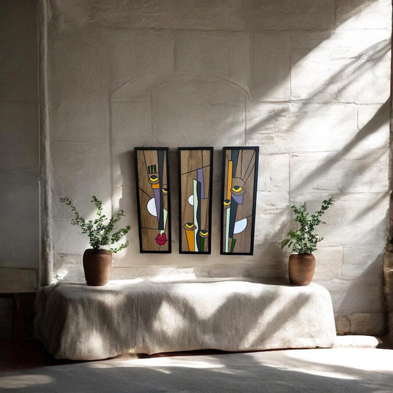 3 Visages abstraits en Bois 3D