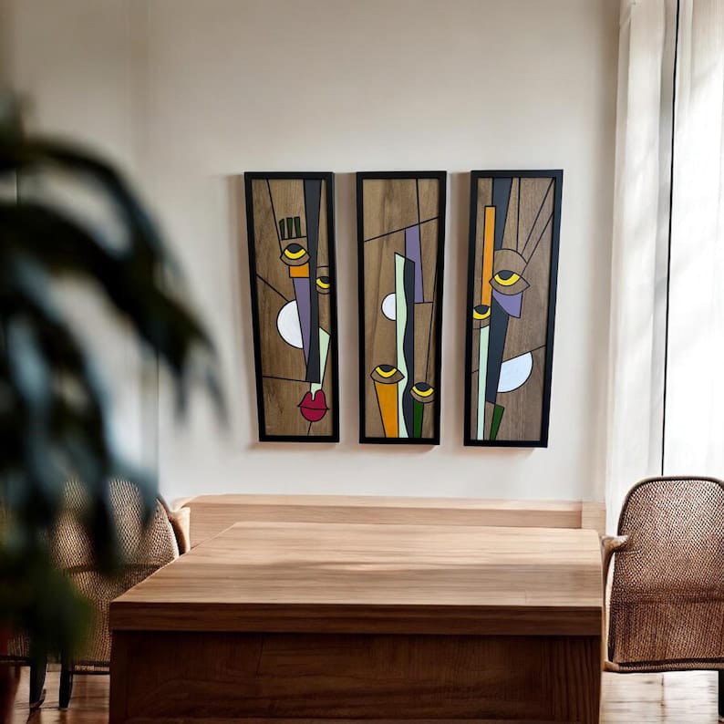 3 Visages abstraits en Bois 3D