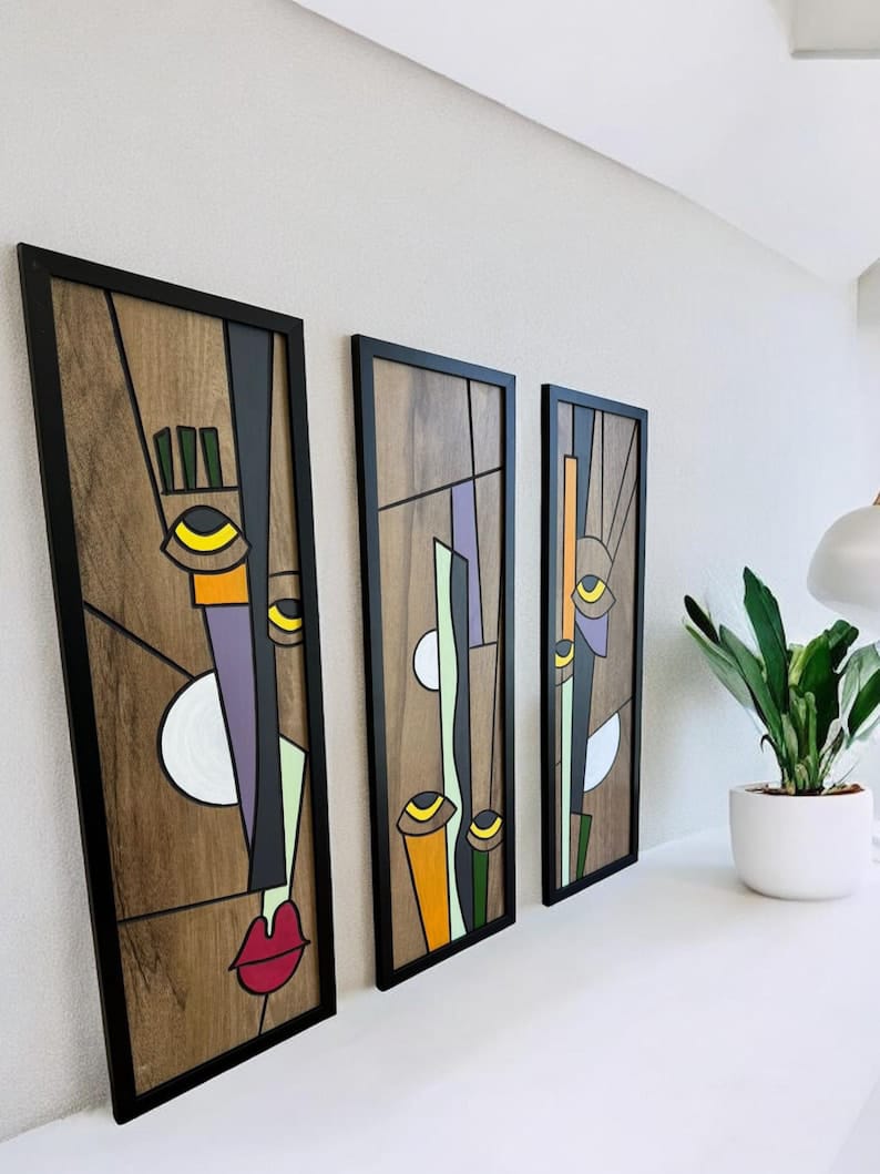 3 Visages abstraits en Bois 3D