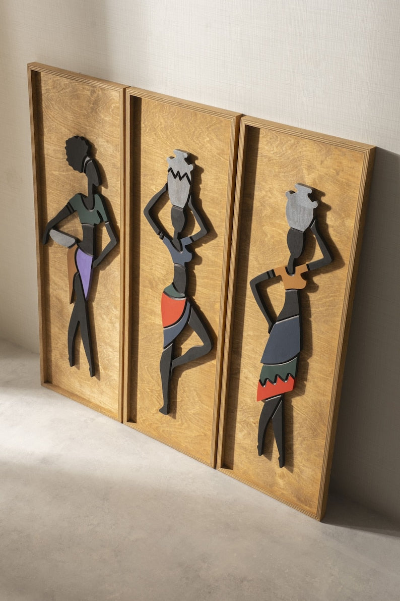 Femmes africaines, Art mural 3D, Décoration murale en bois