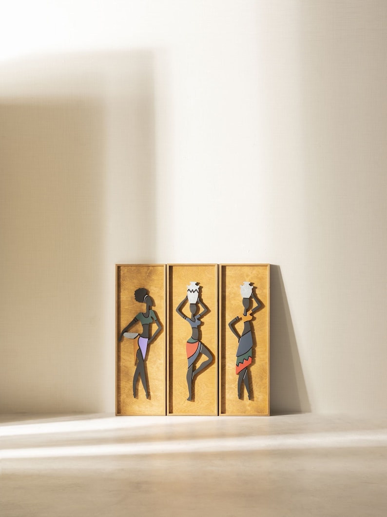 Femmes africaines, Art mural 3D, Décoration murale en bois