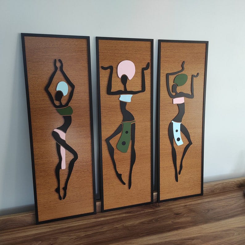 Femmes africaines, Art mural 3D, Décoration murale en bois