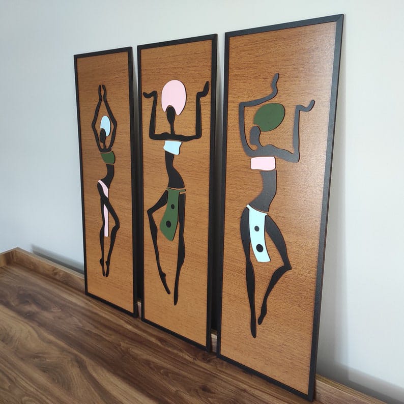 Femmes africaines, Art mural 3D, Décoration murale en bois