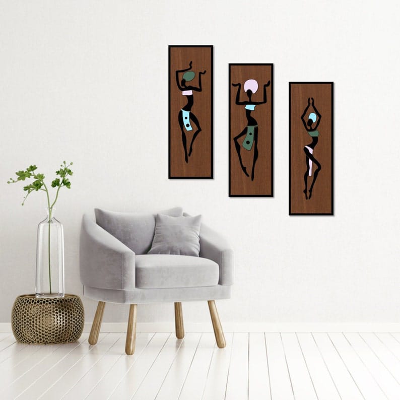 Femmes africaines, Art mural 3D, Décoration murale en bois