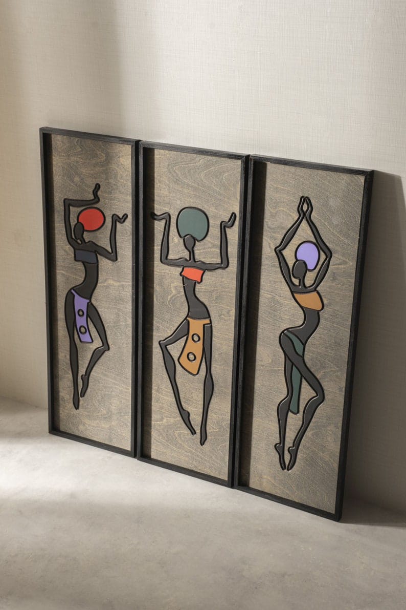 Femmes africaines, Art mural 3D, Décoration murale en bois