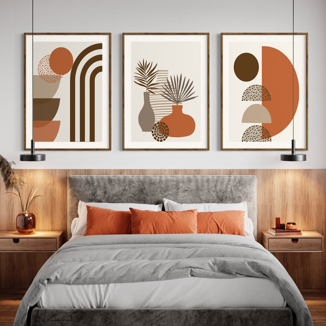 Triptyque Bohème aux tons terracotta, beige et marron