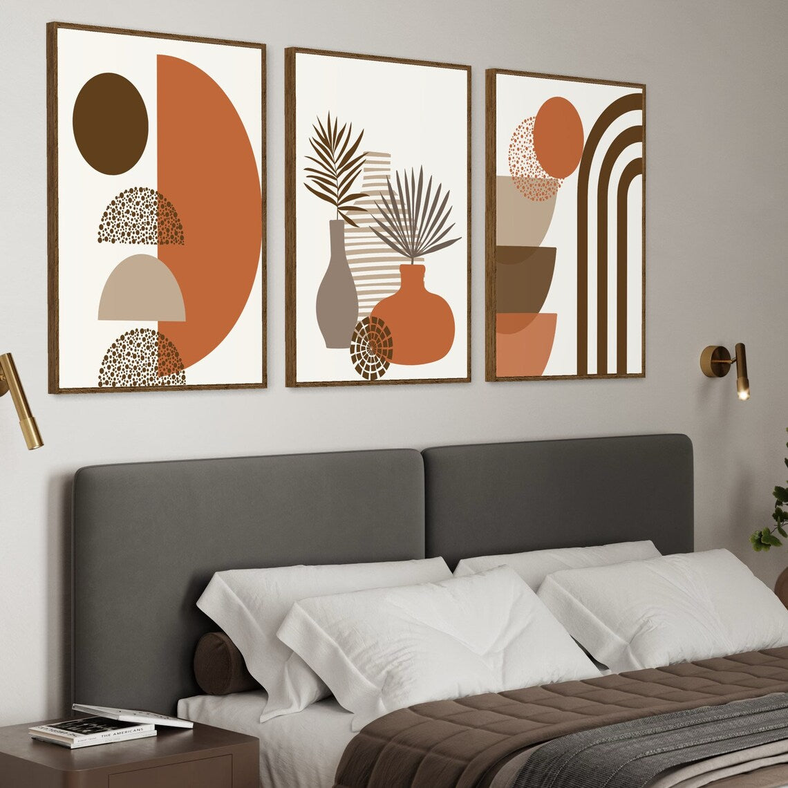 Triptyque Bohème aux tons terracotta, beige et marron
