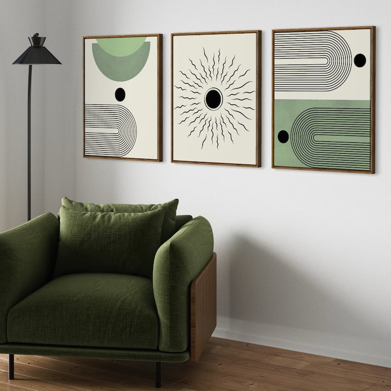 Trio Mid Century Moderne en Vert Olive