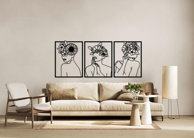 Décoration Murale 3 pièces flowers Women Dimensions 120 cm x 60 cm