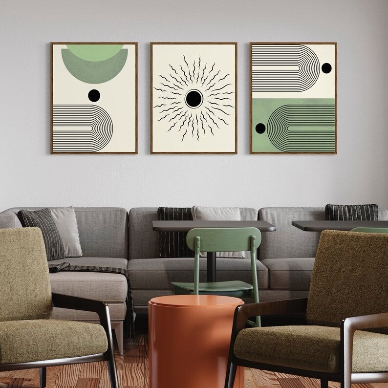 Trio Mid Century Moderne en Vert Olive