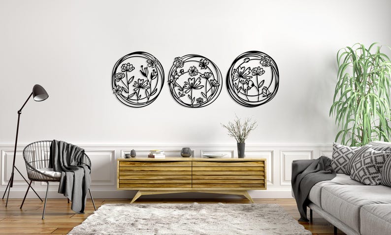 Décoration Murale 3 pièces flowers Women Dimensions 120 cm x 40 cm