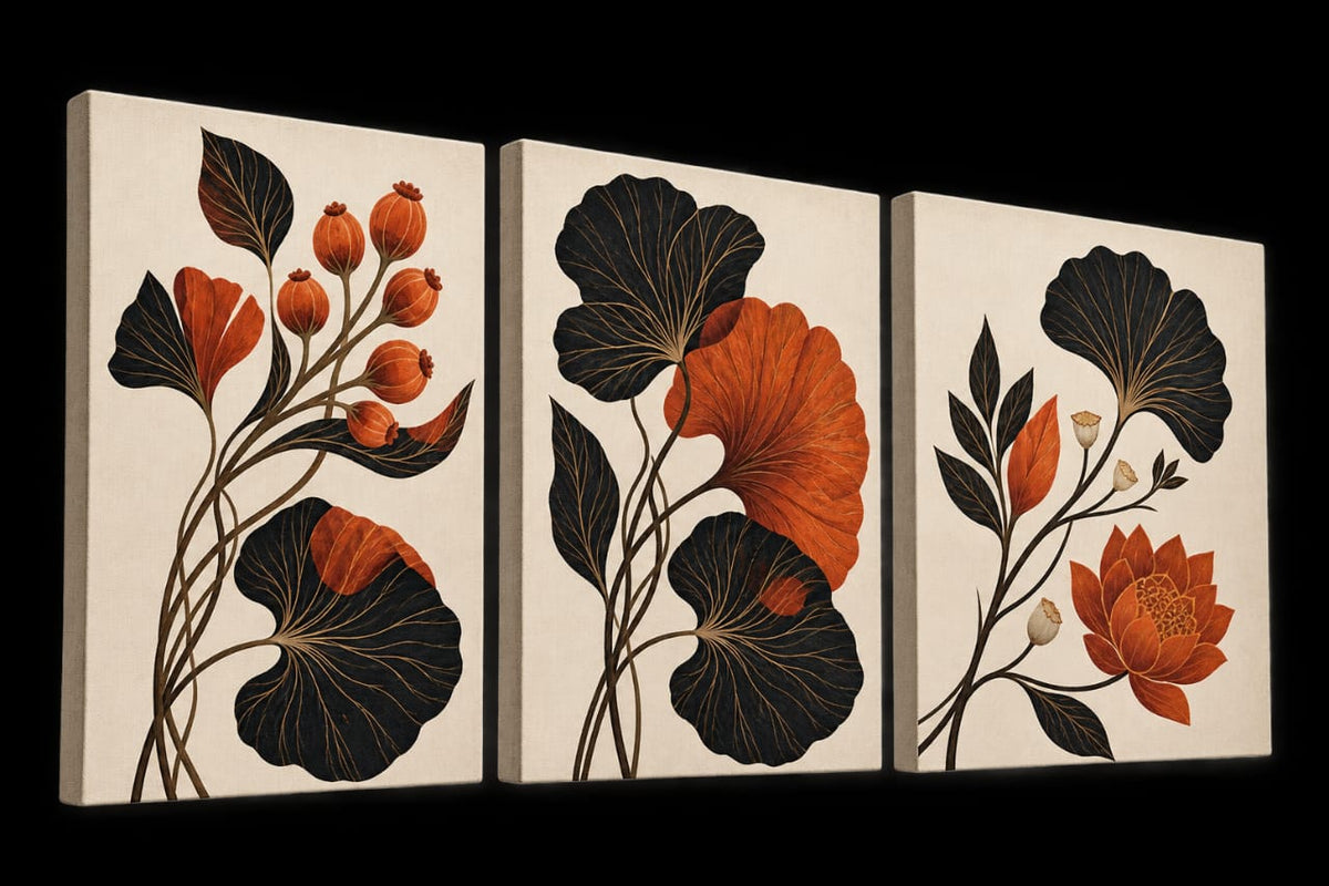 Set de 3 Tableaux Décoratifs dans des tons terracotta, noir et beige