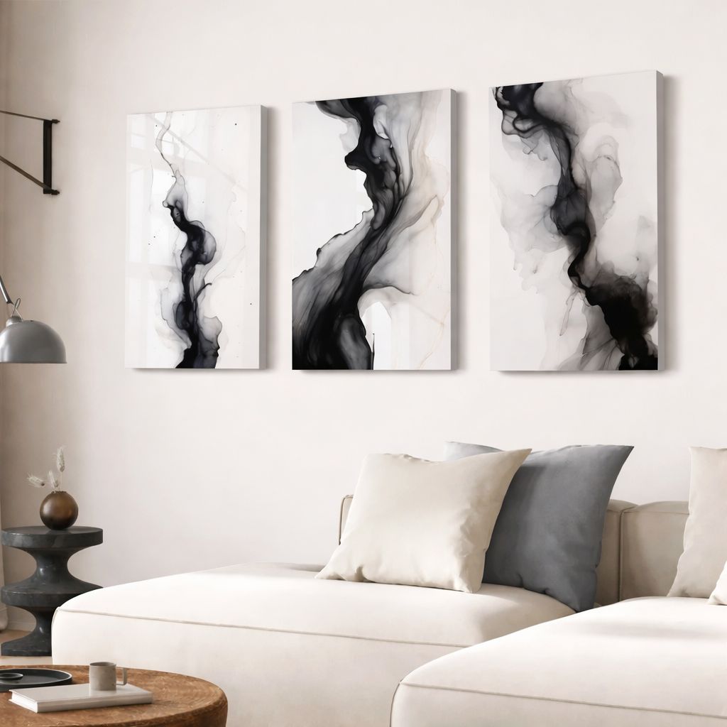 Set de 3 Tableaux Décoratifs d'art mural abstrait en noir et blanc