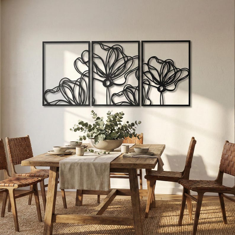 Décoration Murale 3 pièces flowers Dimensions 120 cm x 60 cm