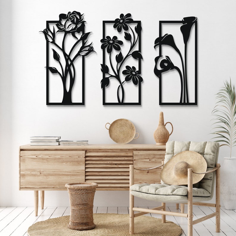 Décoration Murale 3 pièces flowers Dimensions 90 cm x 70 cm