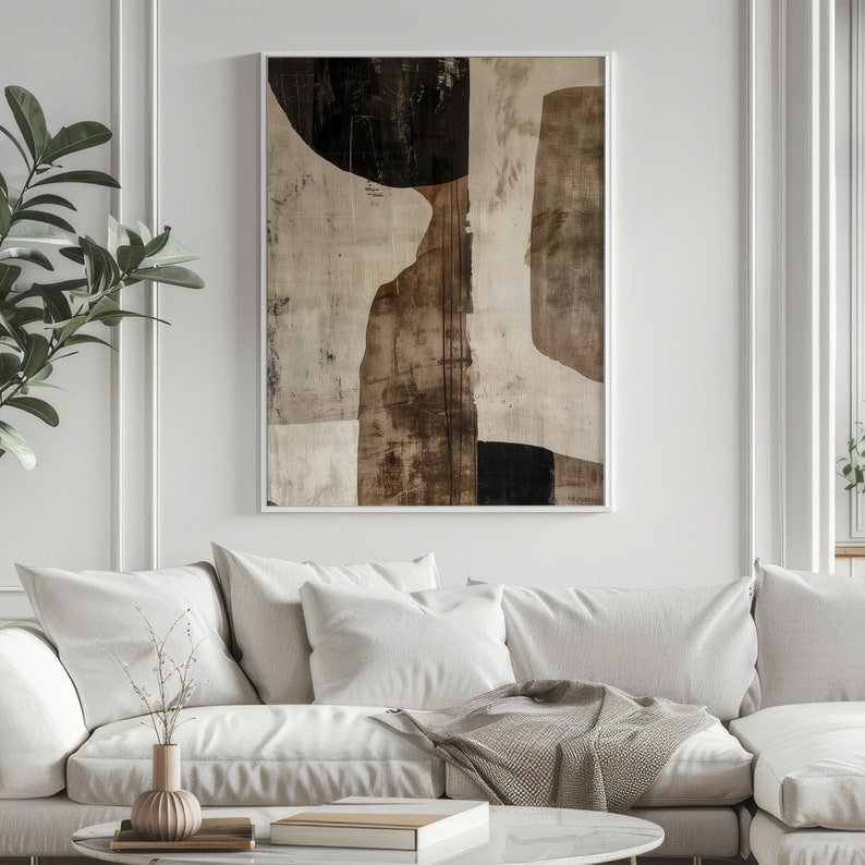 Tableau Abstrait Noir et Beige