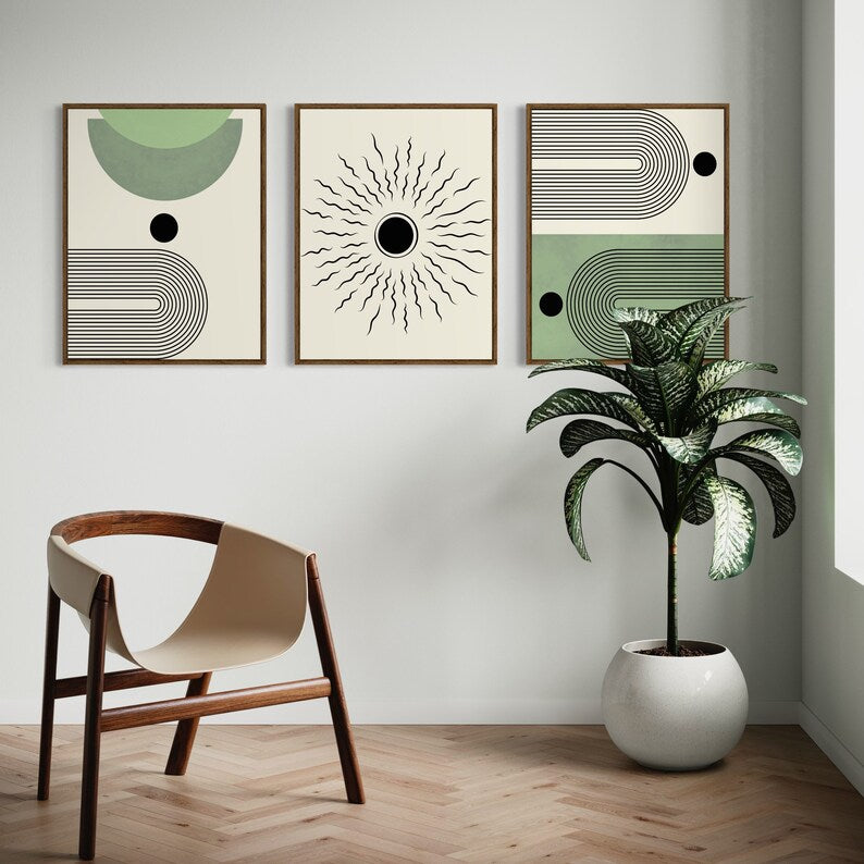 Trio Mid Century Moderne en Vert Olive