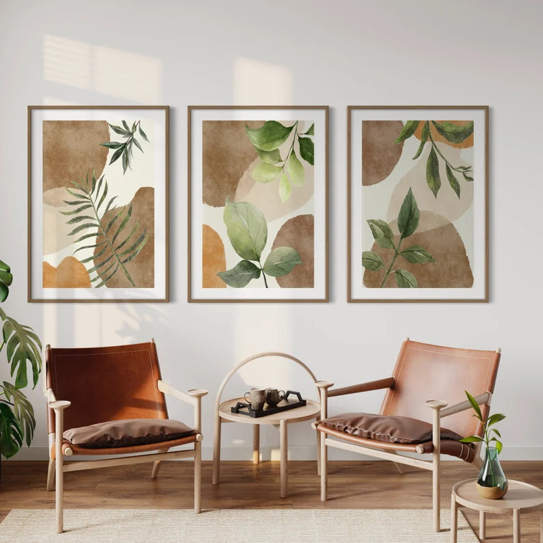 مجموعة من 3 لوحات | فن حائطي بألوان الأرض