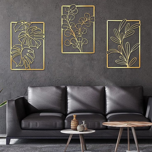 Décoration d'Intérieur en Bois 3 Pcs Gold