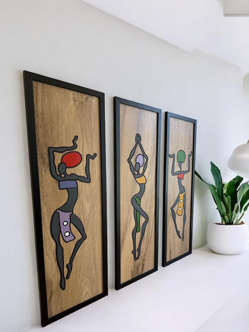 Femmes africaines, Art mural 3D, Décoration murale en bois
