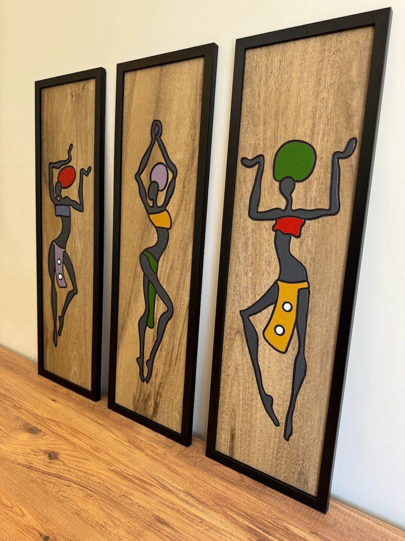 Femmes africaines, Art mural 3D, Décoration murale en bois