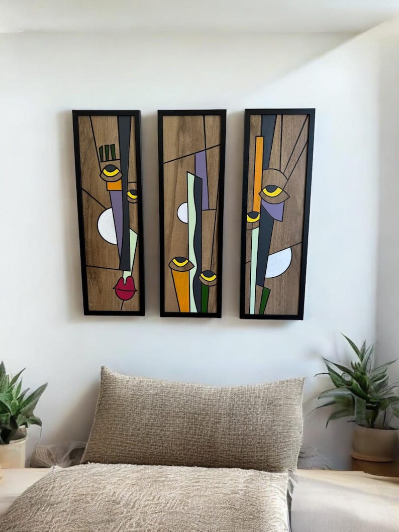 3 Visages abstraits en Bois 3D