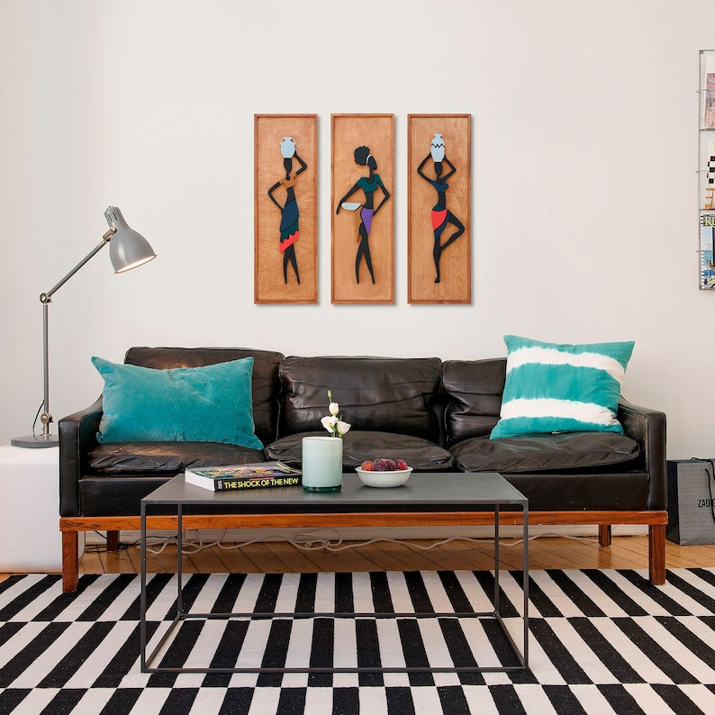 Femmes africaines, Art mural 3D, Décoration murale en bois