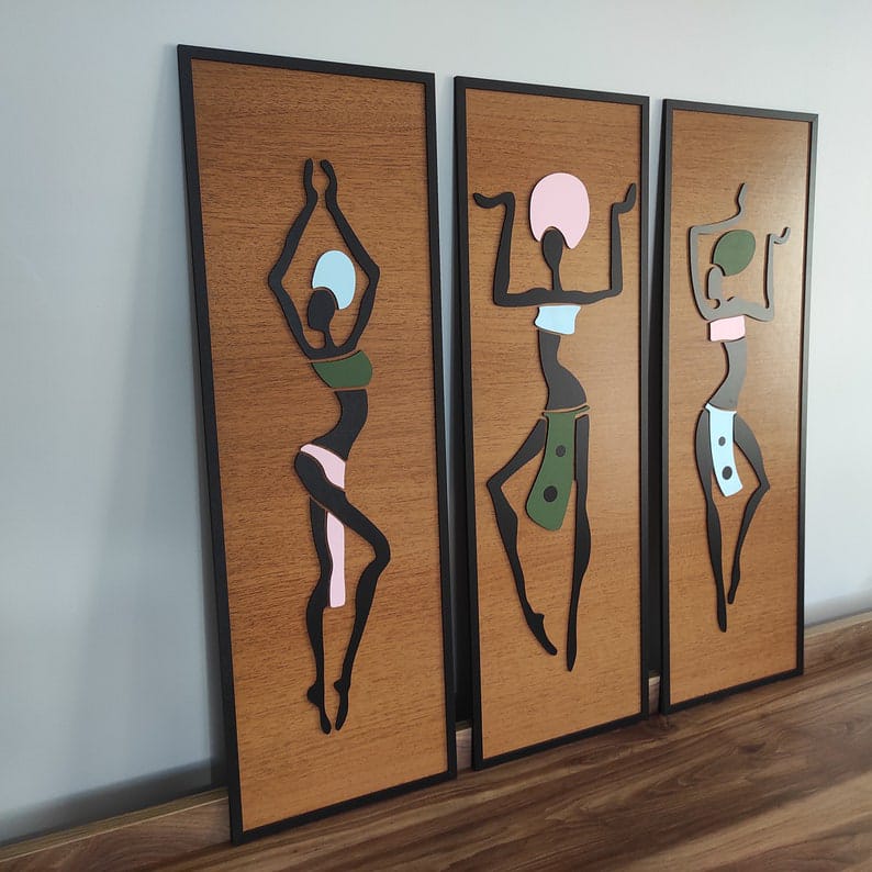 Femmes africaines, Art mural 3D, Décoration murale en bois