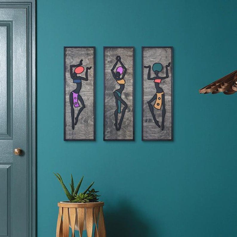Femmes africaines, Art mural 3D, Décoration murale en bois