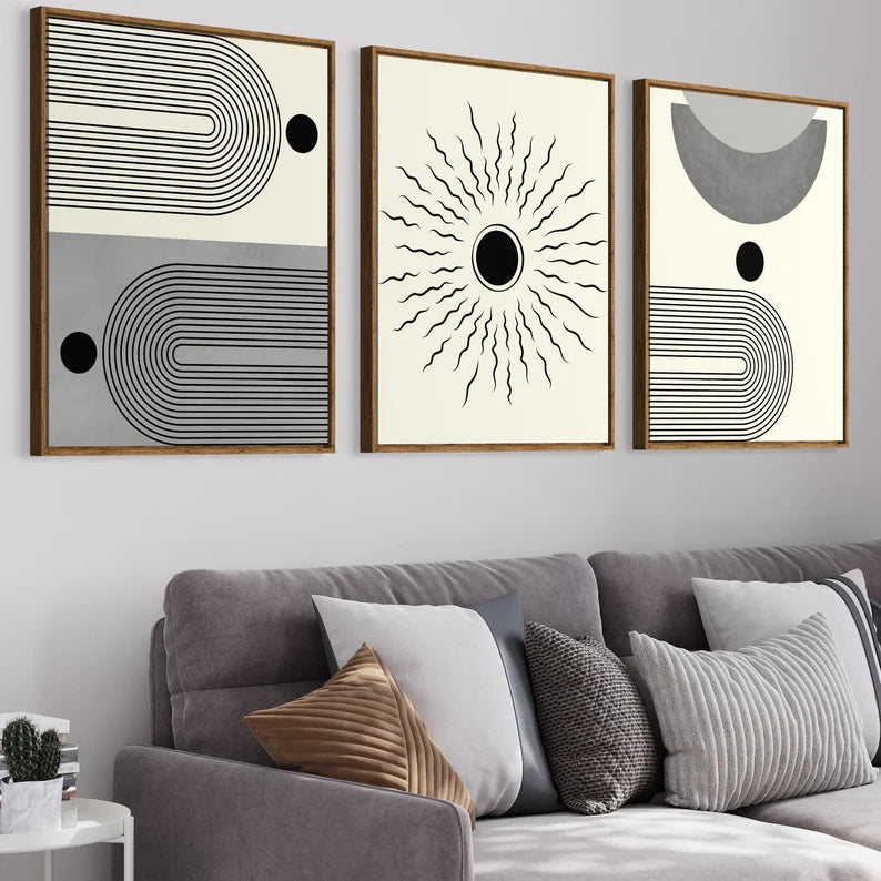 Ensemble de 3 Tableaux Murales du Milieu du Siècle