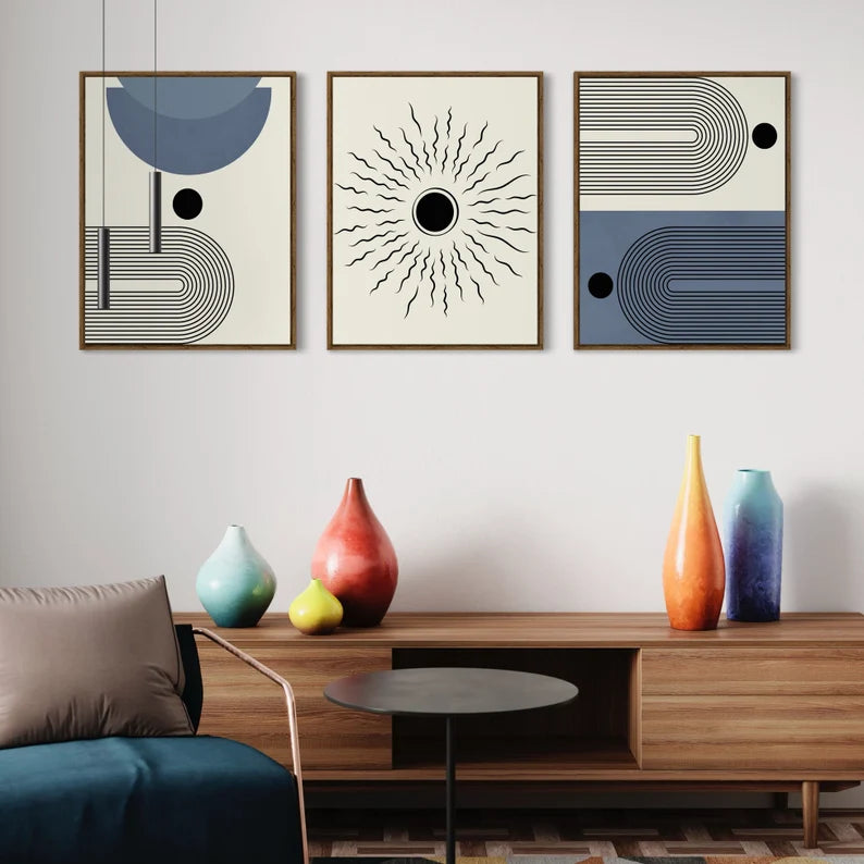 Ensemble de 3 Tableaux d'Art Moderne du Milieu du Siècle