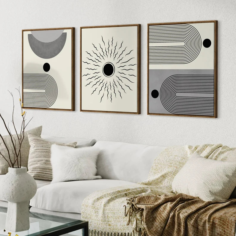 Ensemble de 3 Tableaux Murales du Milieu du Siècle