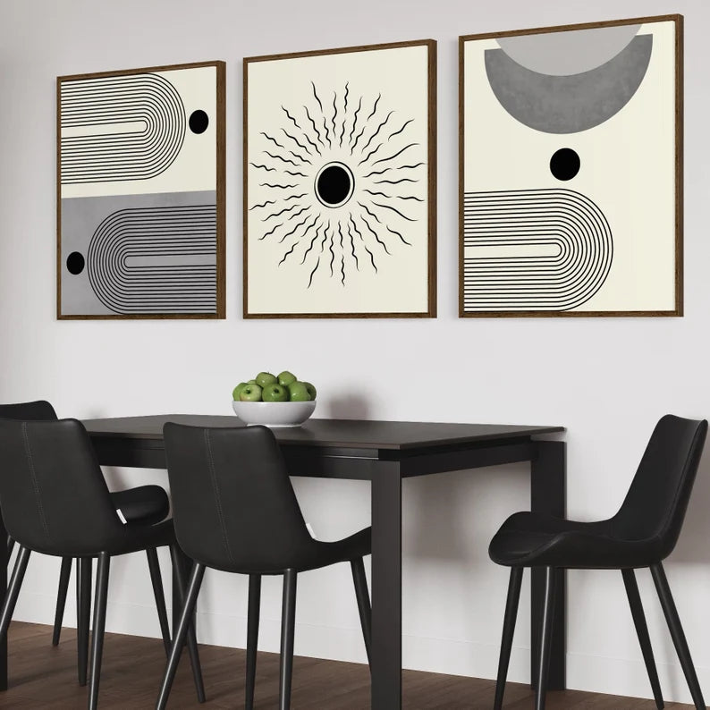 Ensemble de 3 Tableaux Murales du Milieu du Siècle