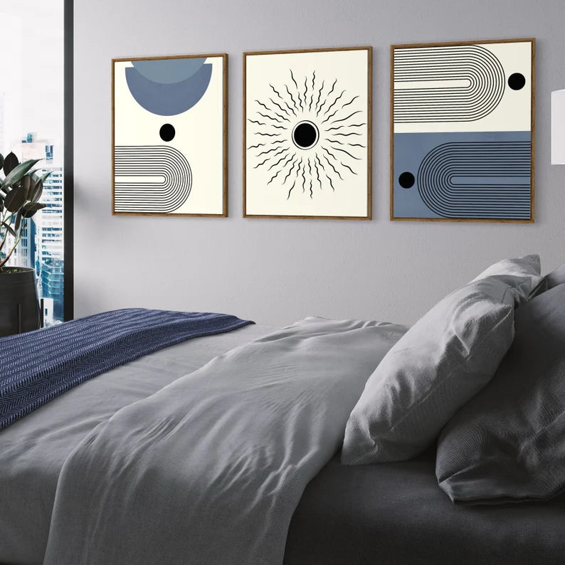 Ensemble de 3 Tableaux d'Art Moderne du Milieu du Siècle