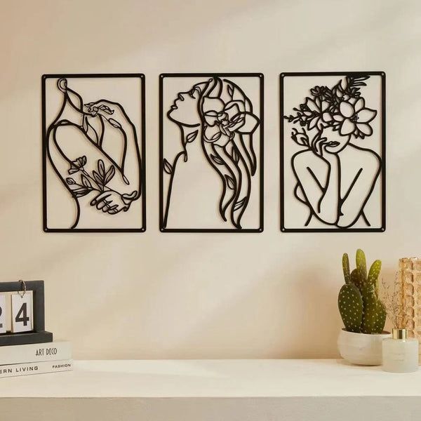 Décoration Murale 3 pièces flowers Women Dimensions 120 cm x 60 cm
