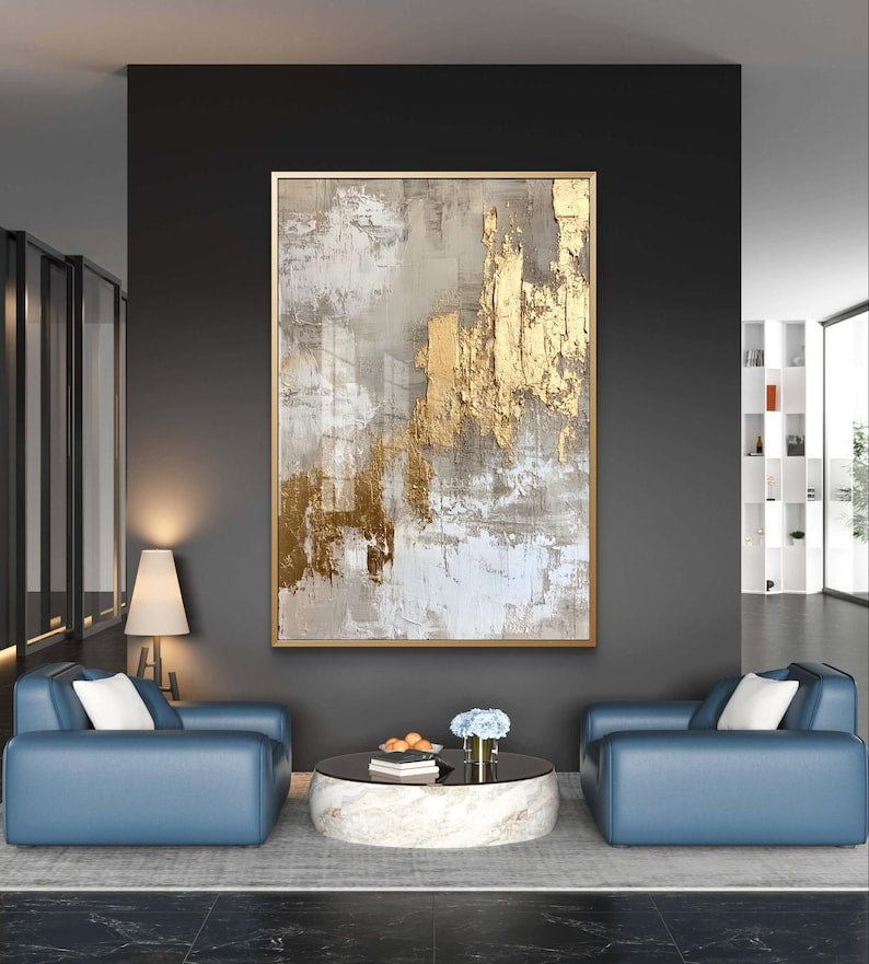 Tableau Art abstrait doré texturé
