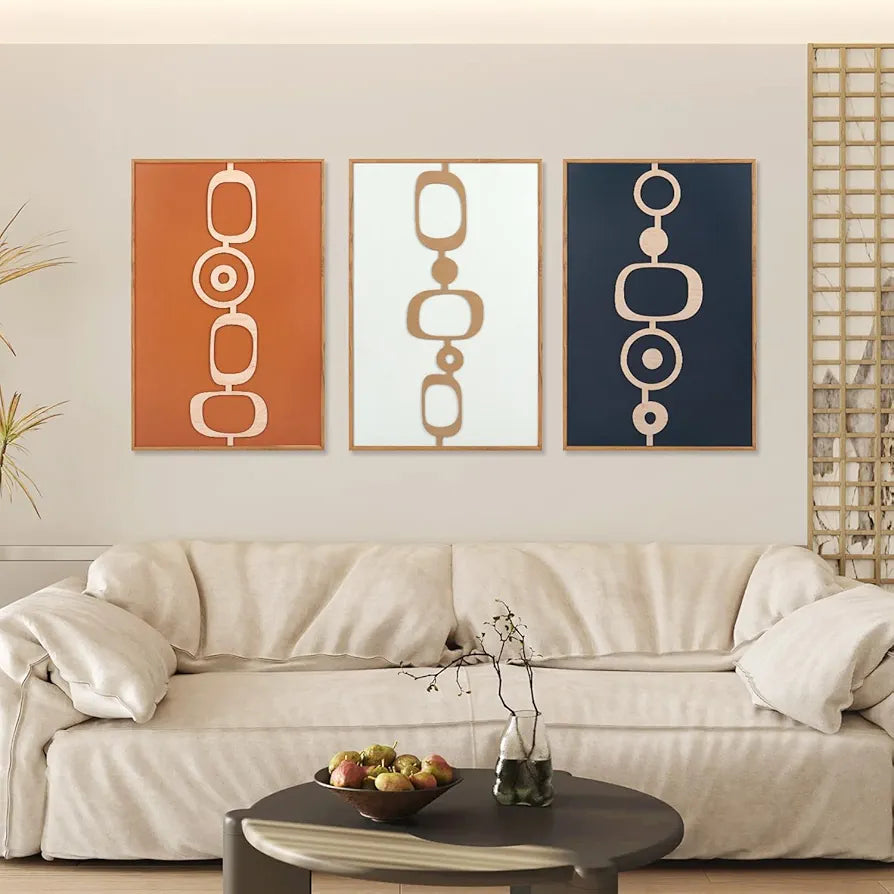 Ensemble d'œuvres d'art murales en bois encadrées 3D de style Mid-Century Modern