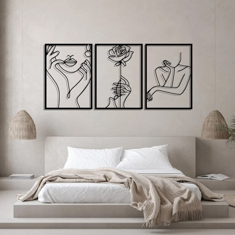Décoration Murale 3 pièces flowers Women Dimensions 120 cm x 60 cm