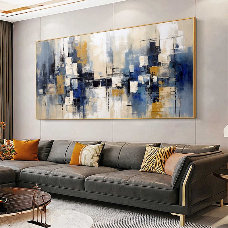 Tableau d'art mural abstrait bleue et or