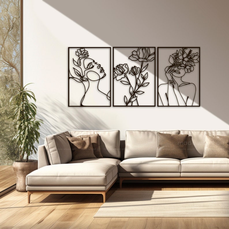 Décoration Murale 3 pièces flowers Women Dimensions 120 cm x 60 cm