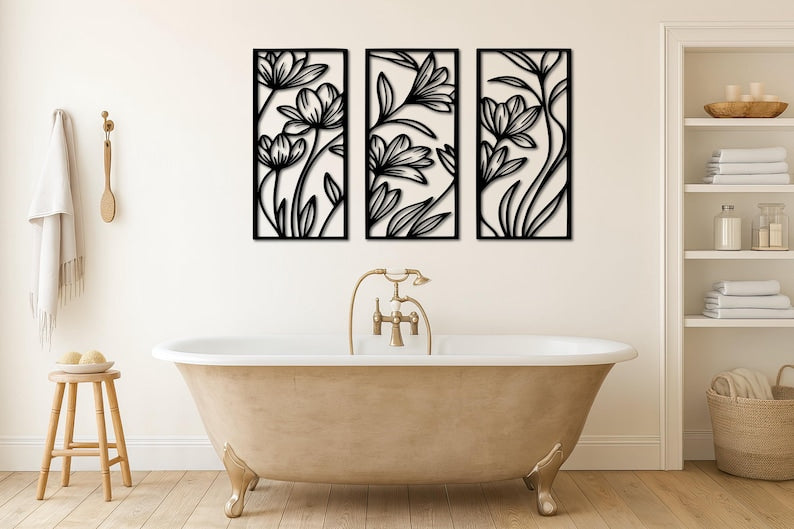 Décoration Murale 3 pièces flowers Dimensions 90 cm x 70 cm