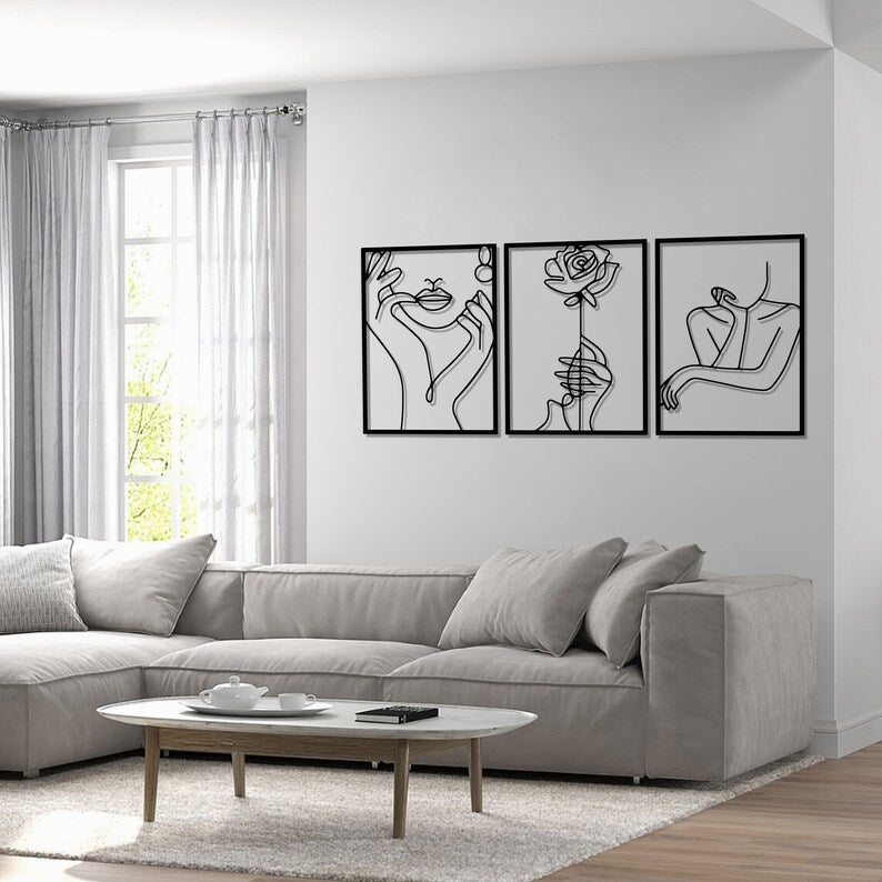 Décoration Murale 3 pièces flowers Women Dimensions 120 cm x 60 cm