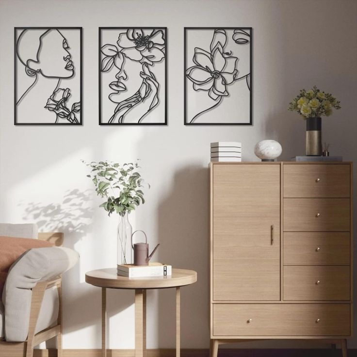 Décoration d'Intérieur en Bois 3 pièces flowers Women Dimensions 120 cm x 60 cm