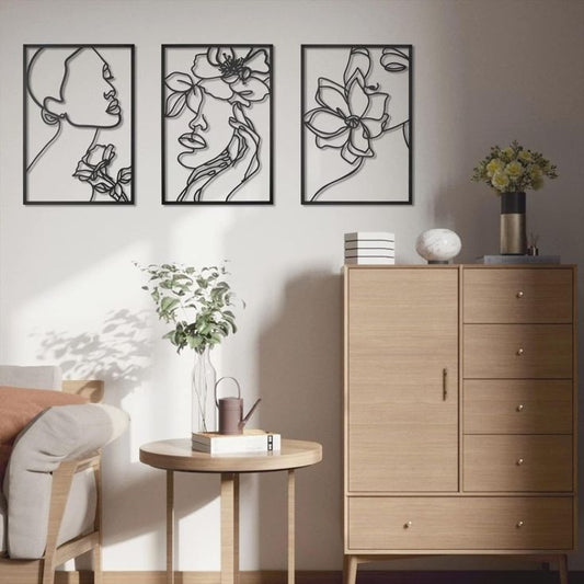 Décoration d'Intérieur en Bois 3 pièces flowers Women Dimensions 120 cm x 60 cm