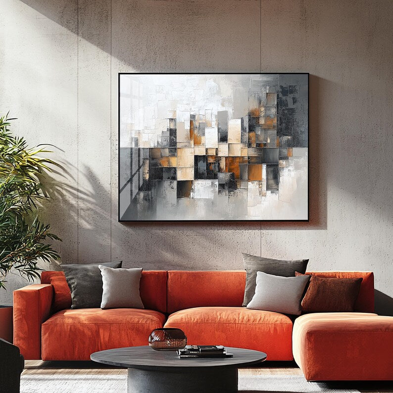 Tableau Abstrait Beige Or Noir neutre                             Tableau décoratif moderne