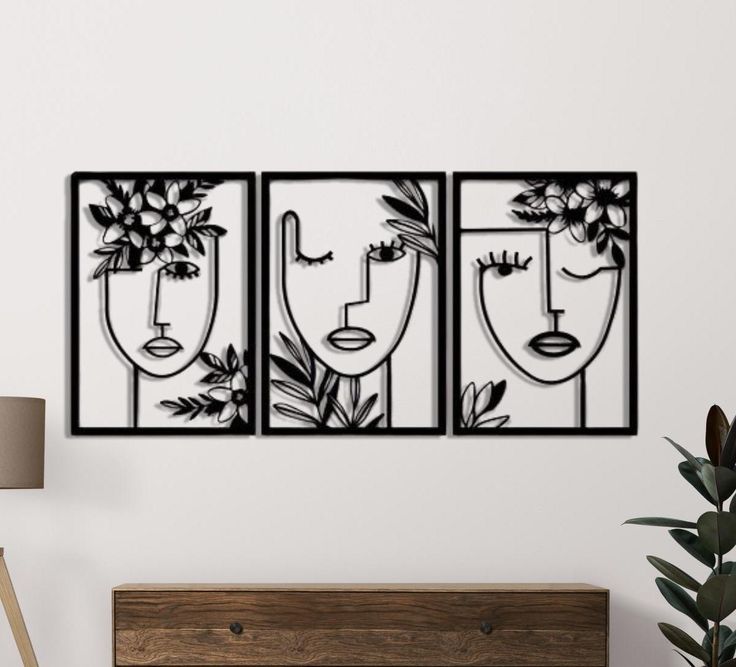 Décoration Murale 3 pièces flowers Women Dimensions 120 cm x 60 cm