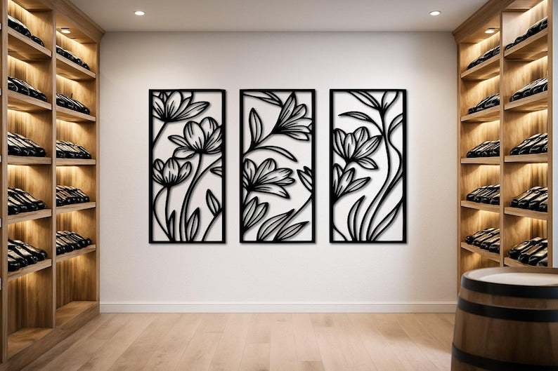 Décoration Murale 3 pièces flowers Dimensions 90 cm x 70 cm